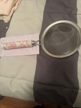 Floral Ceramic Handle Stainless Steel noodle Strainer - Pink & White BNWT